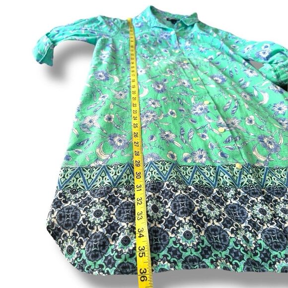 Lands End Women’s Button Cover Up Shirt Dress Roll Tab Sleeve Teal Floral M - Picture 8 of 9